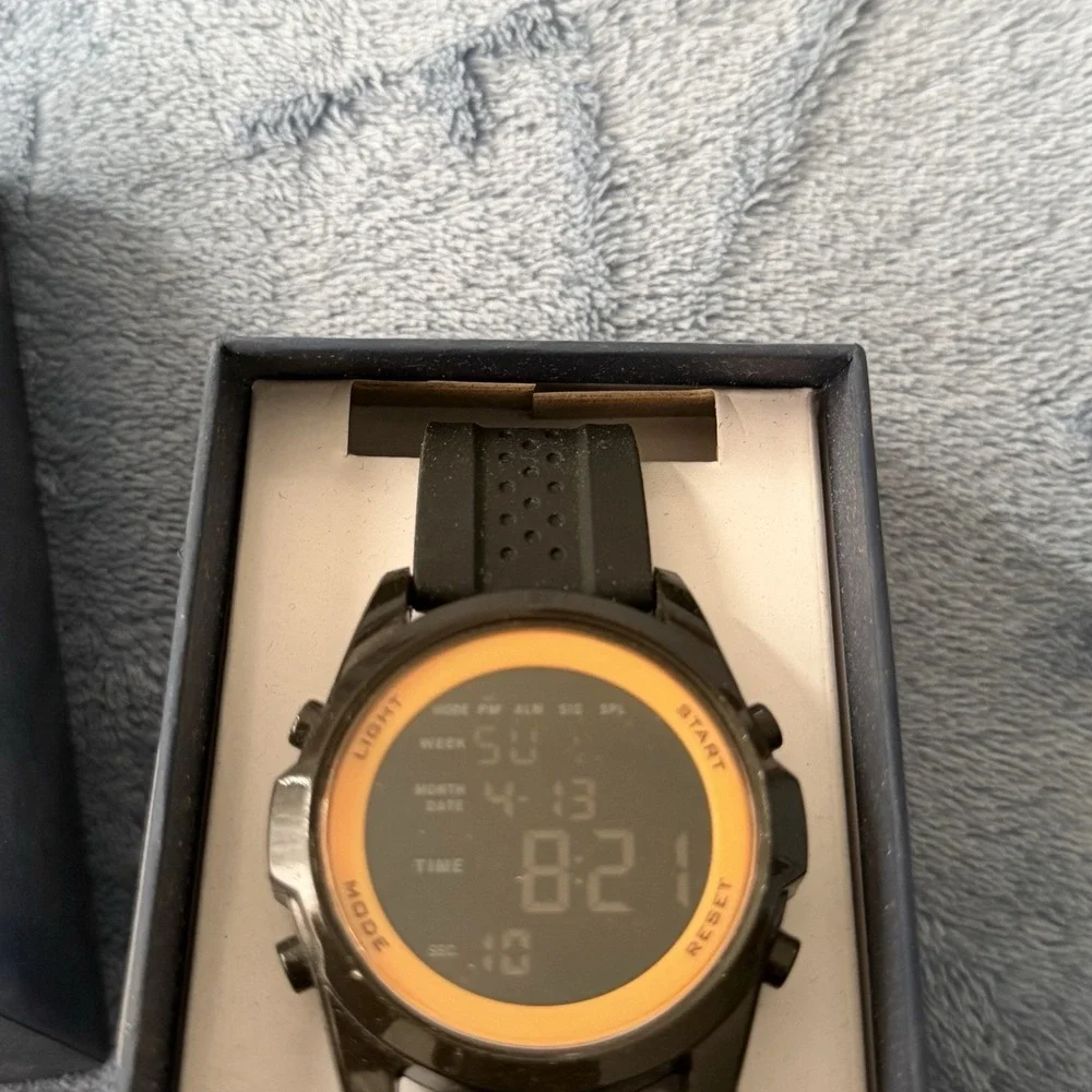Men's George Digital Round‎ Orange Bezel FMDOGE032 Black Silicone Band Watch 02